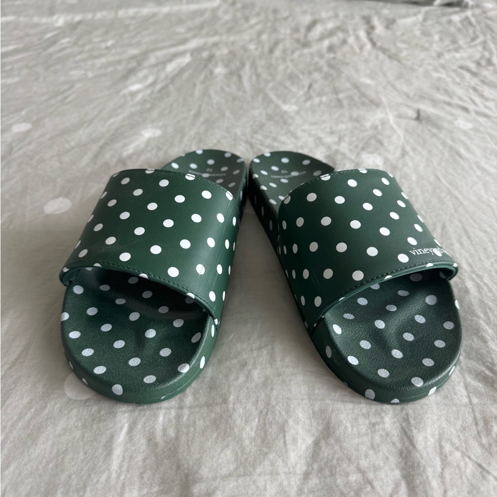 Vineyard Vines Polka Dot Pool Slides Green Size 10